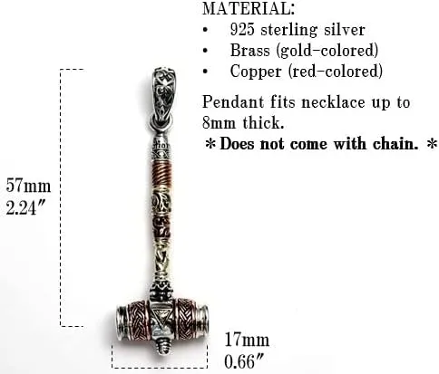 Miniatura 4 de COSUMOSU - Colgante de plata de ley 925 con martillo vikingo Thor Mjolnir