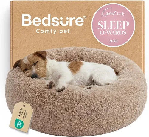 Miniatura 83 de Bedsure - Cama relajante para perro mediano, lavable, tipo dona, cama para gato, antideslizante, redonda, afelpada, mullida, de piel sintética