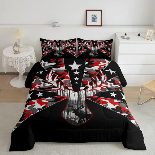 Miniatura 25 de Erosebridal Juego de ropa de cama de calavera de vaca bohemia tamaño individual para vaquero occidental, diseño de cactus y esqueletos negros, juego