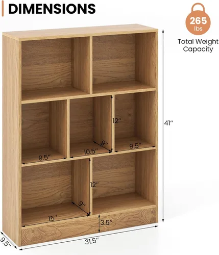 Miniatura 3 de Costzon 7-Cube Bookshelf for Kids, Wooden Toy Storage Organizer w/ 2 Anti-Toppling Kits, 3 Tier Open Shelves & Non-Slip Foot Pads, Montessori Toy