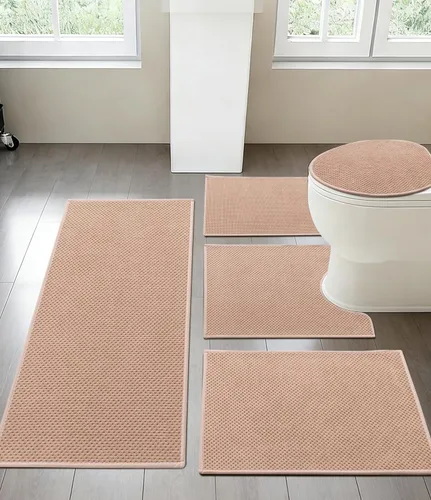 Miniatura 34 de YIHOUSE Juego de 2 tapetes de baño ultrafinos de secado rápido, tapete de baño absorbente para baño, antideslizante, lavable a máquina (beige)