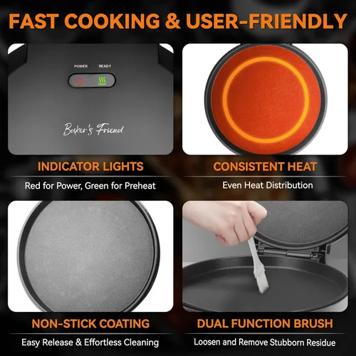 Miniatura 6 de Baker’s Friend Horno para Pizza Eléctrico con Control de Temperatura, Fabricante de Quesadillas para Interior, Horno Eléctrico para Pizza de 12