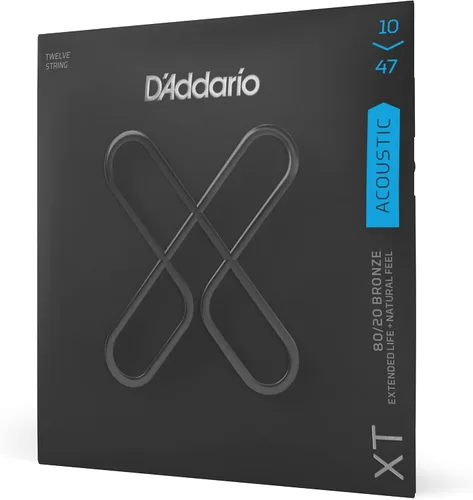 Miniatura 11 de D'Addario Cuerdas para guitarra acústica, XT 80/20 bronce recubierto, XTABR1047, calibre extra ligero 10-47, juego de 6 cuerdas, paquete de 1