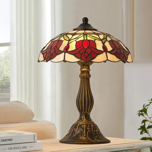 Miniatura 12 de Lámpara de mesa estilo Tiffany, lámpara de mesa de vidrio manchado, lámpara de decoración antigua artesanal para mesita de noche, dormitorio, sala