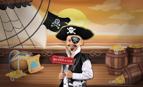 Miniatura 2 de Kit de decoración de fiesta pirata, incluye telón de fondo de fotografía y 10 accesorios de cabina de fotos para selfies de estudio con palos