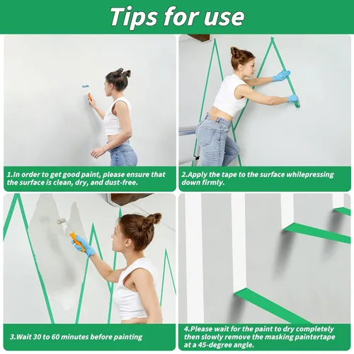Miniatura 5 de Oleitodh 15 Rollos de Cinta Verde para Pintores a Granel 1 pulgada x 825 Yardas, Cinta de Enmascarar para Pintores Sin Residuos Cinta de Pintura