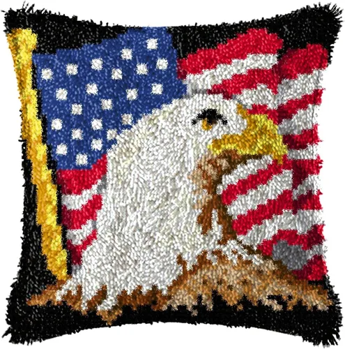 LAPATAIN Kits de ganchos de pestillo para funda de almohada, funda de cojín con diseño de bandera estadounidense águila y costura, ganchillo