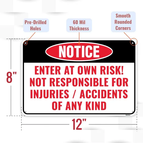 Miniatura 2 de 1 letrero de "No responsable de accidentes o lesiones", 12 x 8 pulgadas, aluminio, letrero de advertencia de accidente con inscripción en su propio