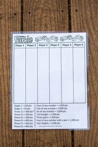 Miniatura 2 de YARD FARKLE SCORE CARDS with Rules on the back- Laminated Farkle Score Card, Reusable Score Card, Size- 8.5" x 11" (ONE Farkle Score Card)