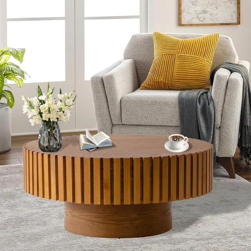 Miniatura 12 de Mesa de centro ovalada de tambor, mesa de centro acanalada ovalada, modernas y únicas mesas de té acanaladas, mesas centrales para sala de estar