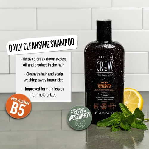Miniatura 2 de American Crew Champú para Hombre, Limpiador Diario, De Origen Natural, Fórmula Vegana, Fragancia de Cítricos y Menta, 3,3 onzas líquidas
