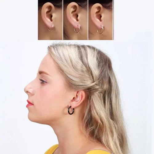 Miniatura 6 de Aretes de acero inoxidable 316L, argollas de 1564, 516, 2564, 716, 1532 y 3564 pulgadas, arracadas hipoalergénicas, para el cartílago, hélix