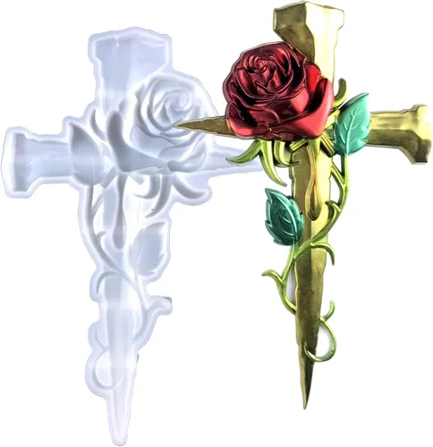 Moldes de resina de cruz de rosas de 10 pulgadas, moldes de silicona de crucifijo de flores 3D para resina, molde de fundición de resina epoxi