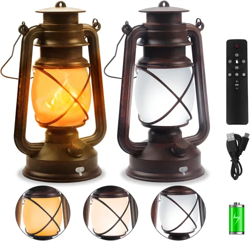 Wondrastical 2 Pack de linternas LED de bronce vintage con 4 modos de luz, linternas recargables con llama danzante decorativas para exteriores e
