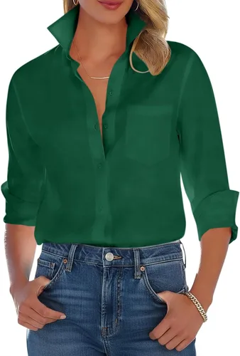 Miniatura 5 de Camisas con botones para mujer, camisa de vestir de manga larga, sin arrugas, con cuello, camisa de trabajo, casual, blusa de oficina