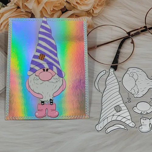 Miniatura 6 de Plantillas de plantillas de metal para decoración de tarjetas y álbumes de recortes, 2 unidades de gnomos de Navidad 2 enanos