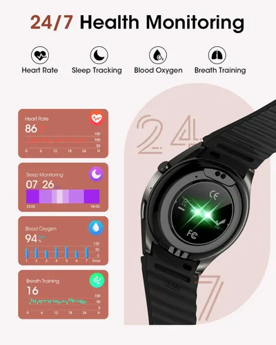 Miniatura 3 de Relojes inteligentes para hombres/mujeres, reloj inteligente Bluetooth de 1.26 pulgadas con monitor de frecuencia cardíaca, SpO2/sueño, más de 110