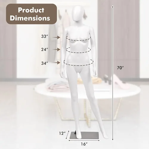 Miniatura 4 de S AFSTAR Maniquí femenino de 5.8 pies/70 pulgadas, forma de vestido ajustable y desmontable, modelo de maniquí de cuerpo completo, soporte de torso