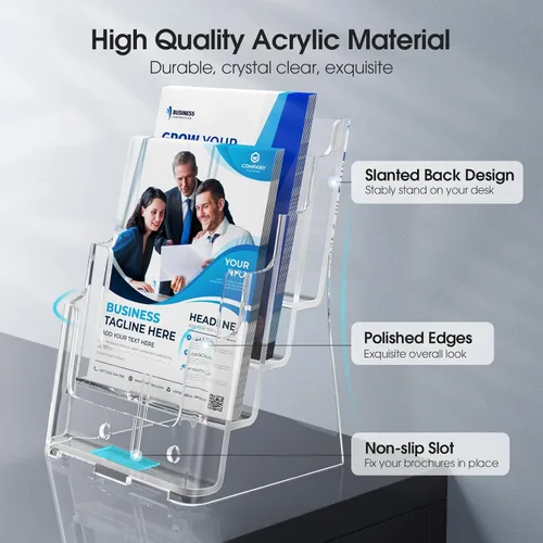 Miniatura 4 de MaxGear Soporte acrílico para folletos de 8.5 x 11 pulgadas, organizador de literatura transparente de 4 niveles, soporte para revistas, con divisor