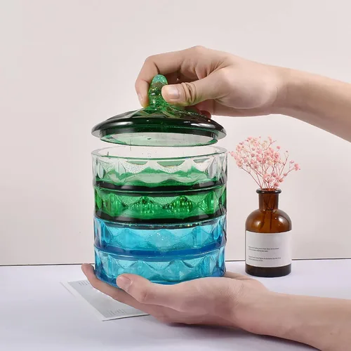 Miniatura 9 de Molde de silicona para tarro con tapa, caja de almacenamiento de silicona apilable de varias capas para fundición de resina epoxi, caja