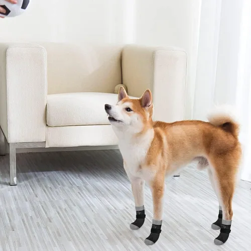 Miniatura 7 de SCENEREAL 6 piezas de calcetines antideslizantes para perros para prevenir lamido de patas para pavimento caliente/frío, calcetines de agarre