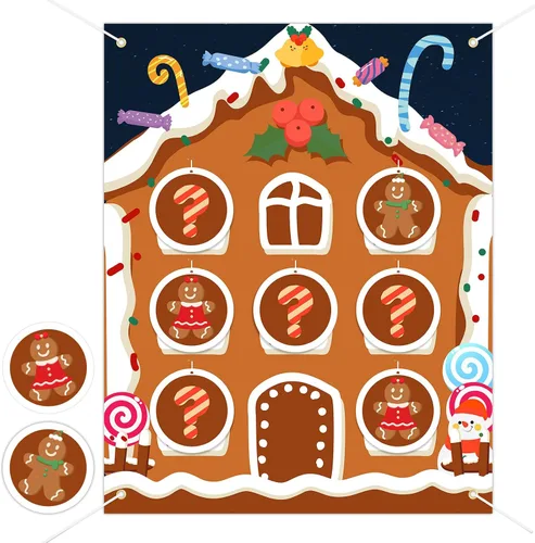 BLOOMWIN Gender Reveal Tic Tac Toe - Ideas de revelación de género de Navidad Gingerbread Boy o Girl Gender Reveal Games Red and Green - Giant