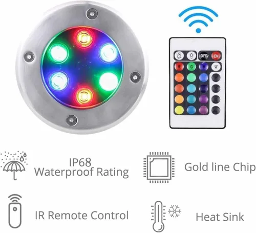 Miniatura 3 de 2 focos RGB para exteriores, luces LED de fuente, foco de tierra LED con control remoto IP68, impermeable, enterrado, lámpara de jardín enterrada