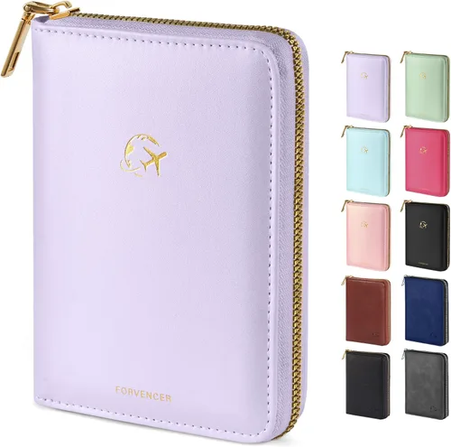 Miniatura 20 de Forvencer Funda para pasaporte con cierre de cremallera seguro, cartera de pasaporte premium para viajes, bonita funda de tarjeta de bloqueo RFID