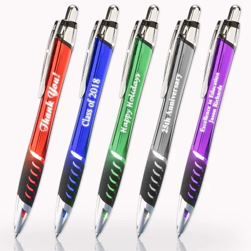Miniatura 2 de 5 bolígrafos de metal grabados con láser personalizados con grabado iluminado y agarre. Disponible en 5 colores - Personalización gratuita - Haz