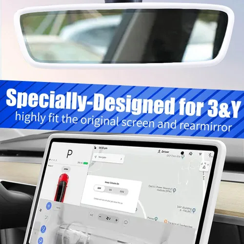 Miniatura 2 de 2 piezas marcos protectores de silicona para pantalla y espejo retrovisor para Tesla Model 3 2017-2023 y Model Y 2019-Feb.2025. (Blanco)