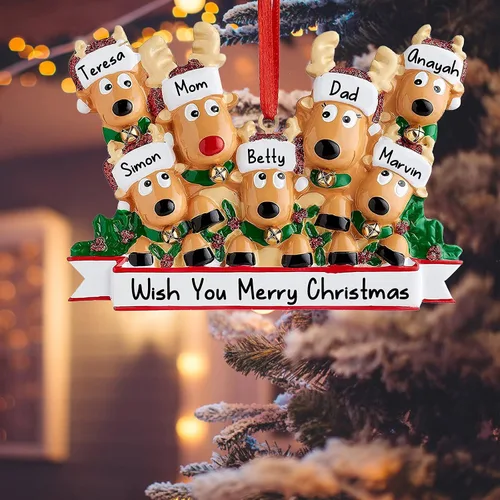 Miniatura 6 de Adornos de Navidad de renos 2021, con texto personalizable, familia de 3