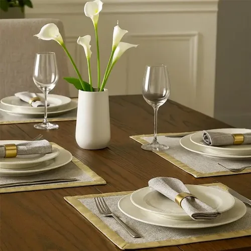 Miniatura 4 de Fennco Styles Manteles individuales con borde dorado metálico, 13 x 19 pulgadas, juego de 4 manteles individuales para decoración del hogar