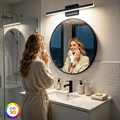 Miniatura 2 de IZORRO Moderna lámpara de tocador de baño de 16 pulgadas, giratoria, 12 W, regulable, lámpara LED sobre el espejo, barra de luz negra para tocador