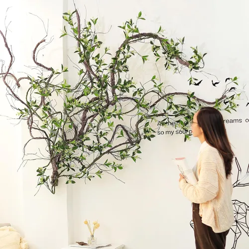Miniatura 6 de 118 pulgadas/118.1 in pequeño colgante de pared artificial de cerezo ramas de árbol de cerezo falso, enredaderas de caña falsas, plantas