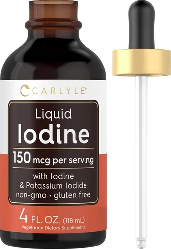 Carlyle Gotas de yodo líquido de 4 onzas líquidas | 150 mcg | Suplemento de yodo y potasio | Tintura líquida vegetariana | Sin OMG, sin gluten