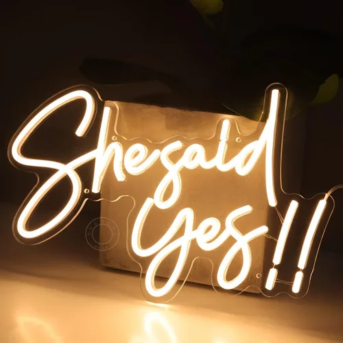 Miniatura 6 de SYLHOME Cartel de neón con luz LED de «She Said Yes !! Propose Engagement Marry Me», letrero de decoración de pared para despedida de soltera