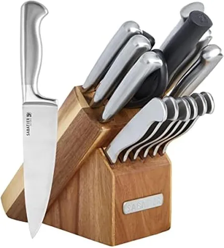 Miniatura 12 de Sabatier - Juego de 15 piezas de cuchillos forjados con triple remache, cuchillos de cocina de acero inoxidable de alto carbono, juego de cuchillos