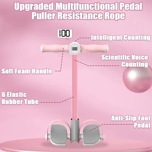 Miniatura 3 de Banda de resistencia de pedal de 6 tubos mejorada con asa, cuerda elástica para ejercicios con banda de resistencia de 8 formas, cuerda de tensión