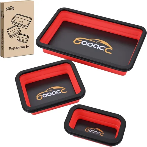 Miniatura 10 de GOOACC Juego de bandejas magnéticas plegables de 3 tamaños, bandejas de herramientas plegables de silicona negra, organizador para tornillos