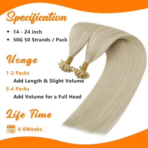 Miniatura 3 de Sunny Hair - Extensiones de cabello humano rubio U-tip, extensiones de cabello Remy, color rubio platinado, extensiones de cabello humano real, 22