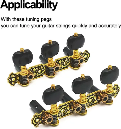 Miniatura 5 de SAPHUE 110MM Clavijas de afinación de guitarra Cabezales de máquina de afinación de 1R1L Negras Claves de afinación de guitarra clásica Barras