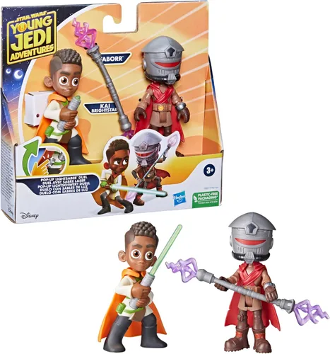 Miniatura 11 de Star Wars: Young Jedi Adventures Pop-UpLightsaber Duel, Kai Brightstar & Taborr Figuras de acción, juguetes a escala de 4 pulgadas, juguetes