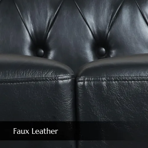 Miniatura 5 de Sofá Chesterfield de piel sintética negra para sala de estar, asiento profundo, cómodo sofá de 3 plazas de gran tamaño, con botones, con cabeza