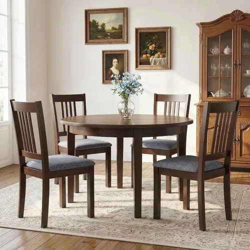 Miniatura 8 de HOMCOM - Juego de 2 sillas de comedor tapizadas con marco de madera de caucho, asiento acolchado y respaldo de listones para sala de estar, comedor