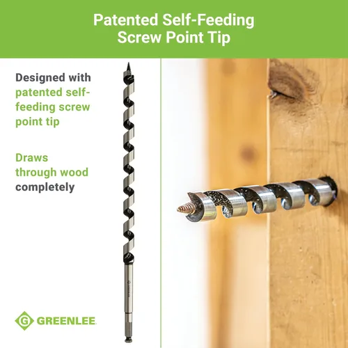 Miniatura 4 de Greenlee 66PT-3/4 - Broca para uñas con punta de tornillo de alimentación automática, broca de acero de 3/4 x 18 con vástago hexagonal de 7/16