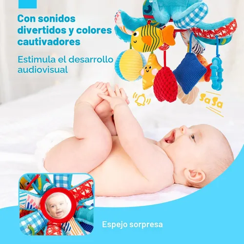 Miniatura 3 de hahaland Juguetes para bebés de 0 a 6 meses – Juguetes para asiento de automóvil, juguete de pulpo con cuerdas de tracción, chirriante, sonajero