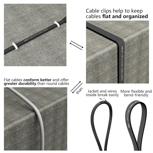 Miniatura 5 de Cable Ethernet Cat 6 de 1 pie (paquete de 6), para exteriores e interiores, compatible con red Cat7 de 10 Gbps, cable de conexión LAN plano