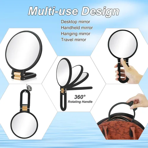 Miniatura 4 de 1 espejo de viaje con aumento, espejo de mano con mango - Espejo de mano de doble cara con 1 aumento de 20x y mango plegable, espejo de mano