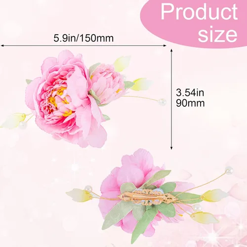Miniatura 2 de HINZIC 2 pinzas para el pelo de flores de seda para mujeres, broches de flores 2 en 1, pasadores para el cabello con perlas florales para mujeres