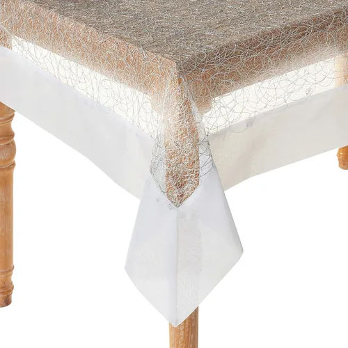 Miniatura 9 de Violet Linen Encaje de malla con diseño de borde, manteles de poliéster, 54 x 72 pulgadas, color plateado